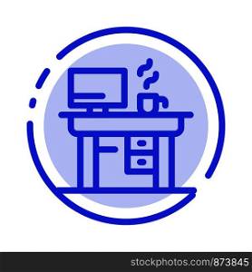 Job, Laptop, Office, Working Blue Dotted Line Line Icon