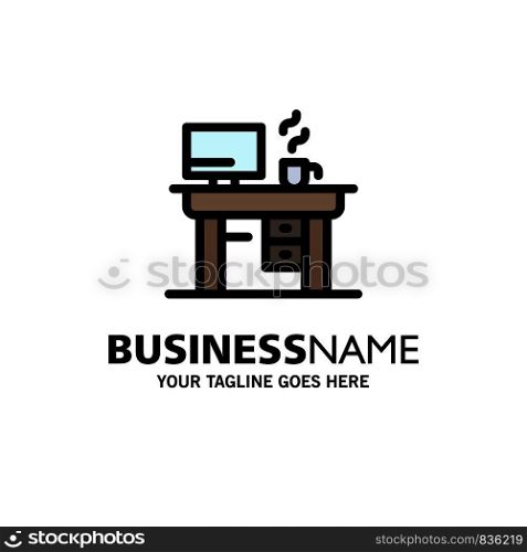 Job, Laptop, Office, Working Business Logo Template. Flat Color