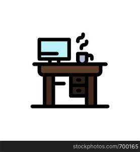 Job, Laptop, Office, Working Flat Color Icon. Vector icon banner Template