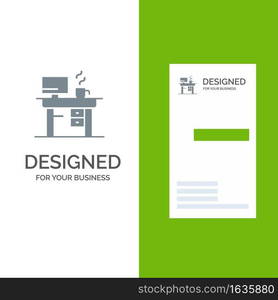 Job, Laptop, Office, Working Grey Logo Design and Business Card Template