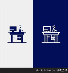 Job, Laptop, Office, Working Line and Glyph Solid icon Blue banner Line and Glyph Solid icon Blue banner
