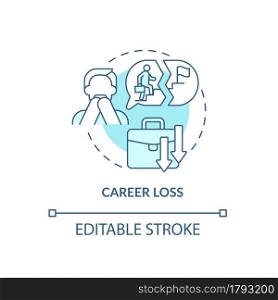 Job loss concept icon. Adulthood problem. Life difficulties. Career ups and downs. Midlife threats abstract idea thin line illustration. Vector isolated outline color drawing. Editable stroke. Job loss concept icon