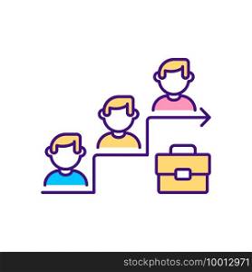 Job promotion RGB color icon. Getting better skills. Organization workers oppertunity path. Getting new position while working on project. Salary uprising. Isolated vector illustration. Job promotion RGB color icon