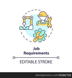 Job requirements multi color concept icon. Technical skills. Agricultural worker. Operating machinery. Automation process. Round shape line illustration. Abstract idea. Graphic design. Easy to use. Job requirements multi color concept icon