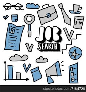 Job search concept in doodle style. Vector color illustration.