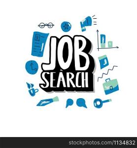 Job search emblem. Flat business concept. Vector color illustration.