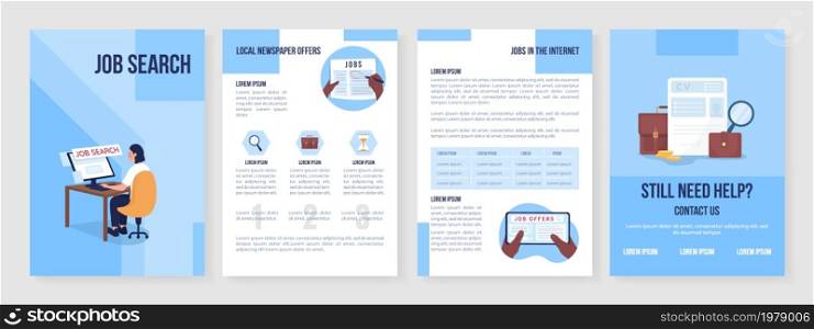 Job search flat vector brochure template. Candidate look for work. Flyer, booklet, printable leaflet design with flat illustrations. Magazine page, cartoon reports, infographic posters with text space. Job search flat vector brochure template