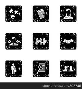 Job search icons set. Grunge illustration of 9 job search vector icons for web. Job search icons set, grunge style