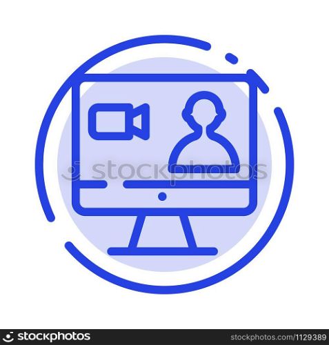 Job, Search, Internet, Computer Blue Dotted Line Line Icon