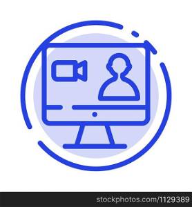 Job, Search, Internet, Computer Blue Dotted Line Line Icon