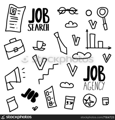 Job search set. Vector black and white design illustration.