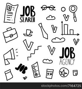 Job search set. Vector black and white design illustration.