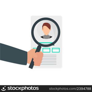 Job searchers, employees, and office workers are being chosen with magnifying glass. Vector illustration. Job searchers, employees, and office workers are being chosen with magnifying glass.
