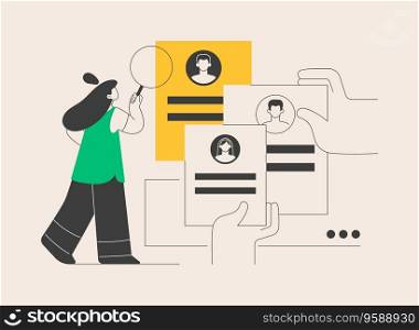 Job seekers abstract concept vector illustration. Job candidate, search for work, find worker, employee profile, career building service, website menu, UI, web element, button abstract metaphor.. Job seekers abstract concept vector illustration.