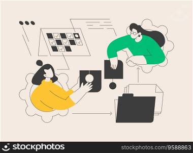 Job sharing abstract concept vector illustration. Part time job, sharing a position, alternative work schedule, collaborative employment, division of tasks, equal responsibility abstract metaphor.. Job sharing abstract concept vector illustration.