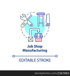 Job shop manufacturing concept icon. Type of manufacturing processes abstract idea thin line illustration. Isolated outline drawing. Editable stroke. Arial, Myriad Pro-Bold fonts used. Job shop manufacturing concept icon