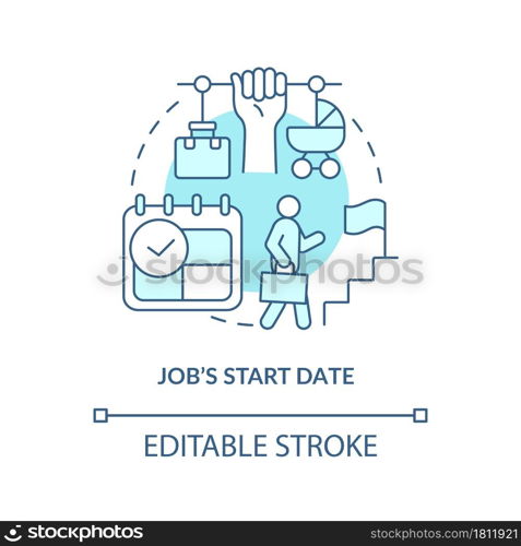 Job start date blue concept icon . Return to work after maternity leave abstract idea thin line illustration. Entitlement to return to same job. Vector isolated outline color drawing. Editable stroke. Job start date blue concept icon