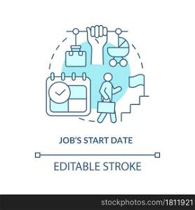 Job start date blue concept icon . Return to work after maternity leave abstract idea thin line illustration. Entitlement to return to same job. Vector isolated outline color drawing. Editable stroke. Job start date blue concept icon