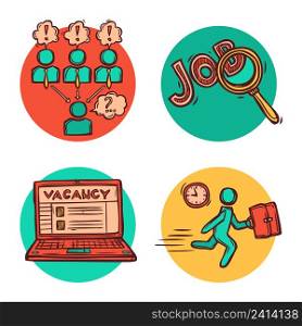 Job vacancy search personnel recruitment strategy concept flat icons with candidate interview composition abstract isolated vector illustration