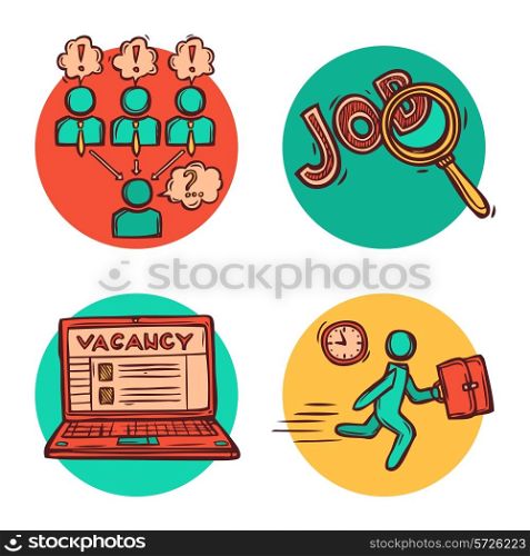 Job vacancy search personnel recruitment strategy concept flat icons with candidate interview composition abstract isolated vector illustration
