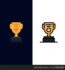 Job, Worker, Award, Cup Icons. Flat and Line Filled Icon Set Vector Blue Background