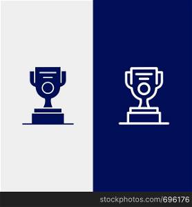 Job, Worker, Award, Cup Line and Glyph Solid icon Blue banner Line and Glyph Solid icon Blue banner