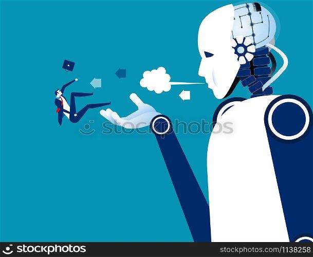 Jobless. Robot instead of humans. Concept business technology vector illustration.