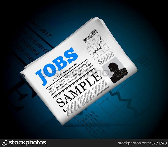 Jobs in newspaper with perforated edges and texture. Vector illustration
