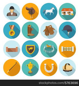 Jockey flat icons set with trophy rider derby champion isolated vector illustration. Jockey Flat Set