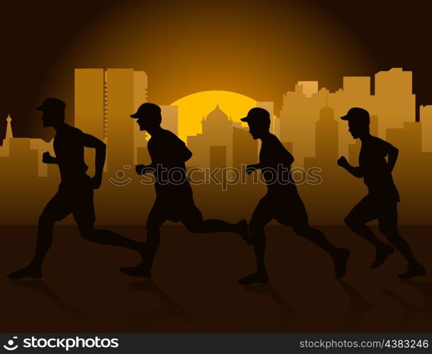 Jog on a city. Jog on a city early in the morning. A vector illustration