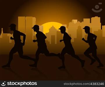 Jog on a city. Jog on a city early in the morning. A vector illustration