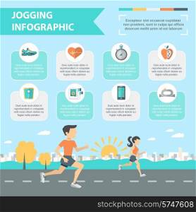 Jogging and running infographics set with people running outdoor vector illustration