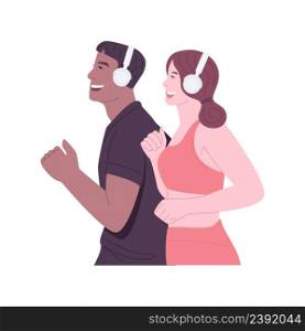 Jogging isolated cartoon vector illustrations. Sporty boy running with a friend, people in headphones jogging in the morning, active and healthy lifestyle, wellness recreation vector cartoon.. Jogging isolated cartoon vector illustrations.