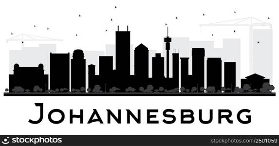Johannesburg City skyline black and white silhouette. Simple flat concept for tourism presentation, banner, placard or web site. Business travel concept. Cityscape with landmarks