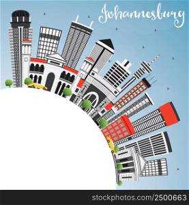 Johannesburg Skyline with Gray Buildings, Blue Sky and Copy Space. Vector Illustration. Business Travel and Tourism Concept with Modern Architecture. Image for Presentation and Banner.