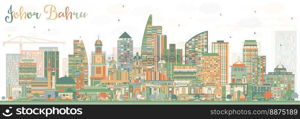 Johor Bahru Malaysia Skyline with Color Buildings. Vector Illustration. Business Travel and Tourism Illustration with Modern Architecture. Image for Presentation Banner Placard and Web Site.