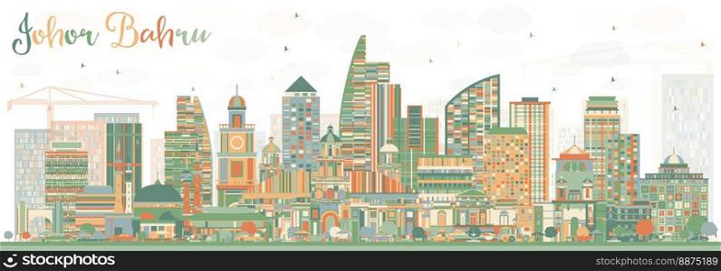 Johor Bahru Malaysia Skyline with Color Buildings. Vector Illustration. Business Travel and Tourism Illustration with Modern Architecture. Image for Presentation Banner Placard and Web Site.