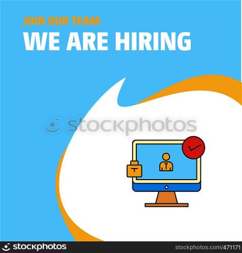 Join Our Team. Busienss Company Avatar on monitor We Are Hiring Poster Callout Design. Vector background