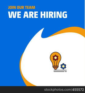 Join Our Team. Busienss Company Bulb with gear We Are Hiring Poster Callout Design. Vector background