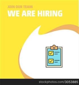 Join Our Team. Busienss Company Check list We Are Hiring Poster Callout Design. Vector background