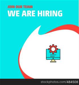 Join Our Team. Busienss Company Computer setting We Are Hiring Poster Callout Design. Vector background