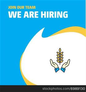 Join Our Team. Busienss Company Crops in hands We Are Hiring Poster Callout Design. Vector background