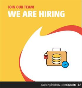 Join Our Team. Busienss Company Database briefcase We Are Hiring Poster Callout Design. Vector background
