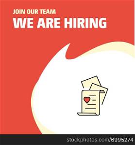 Join Our Team. Busienss Company Documents We Are Hiring Poster Callout Design. Vector background