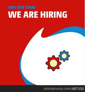 Join Our Team. Busienss Company Gear setting We Are Hiring Poster Callout Design. Vector background