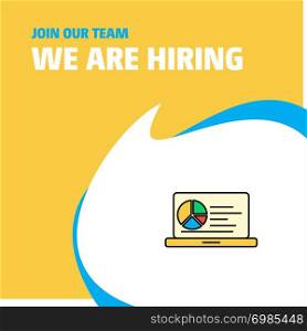 Join Our Team. Busienss Company Presentation on laptop We Are Hiring Poster Callout Design. Vector background