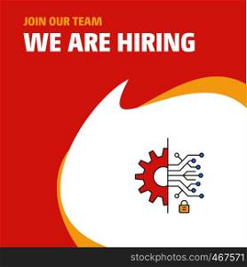 Join Our Team. Busienss Company Setting gear We Are Hiring Poster Callout Design. Vector background