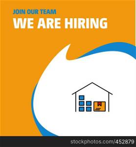 Join Our Team. Busienss Company Warehouse We Are Hiring Poster Callout Design. Vector background