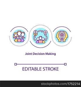 Joint decision making concept icon. Collegiality idea thin line illustration. Management of executive person. Work organization. Vector isolated outline RGB color drawing. Editable stroke. Joint decision making concept icon