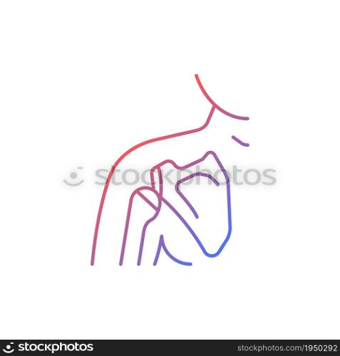 Joint dislocation gradient linear vector icon. Dislocated shoulder. Muscles weakening. Upper arm bone trauma. Thin line color symbol. Modern style pictogram. Vector isolated outline drawing. Joint dislocation gradient linear vector icon